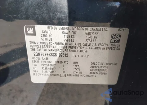 2012 Chevrolet Equinox 1Lt z USA, uszkodzony, nr VIN 2GNFLEEK6C6109512